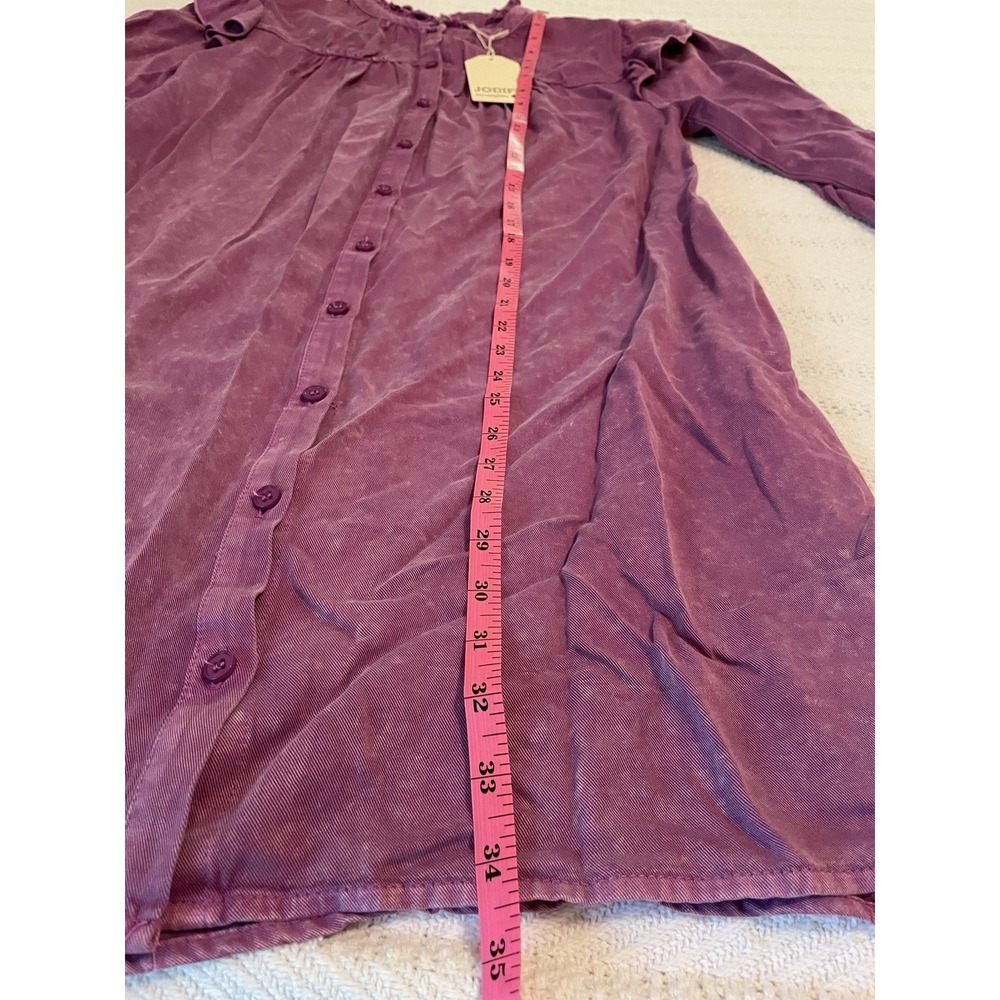 New Jodifl purple peasant tunic blouse women's sz Small ruffle shoulder cottage - Picture 8 of 11